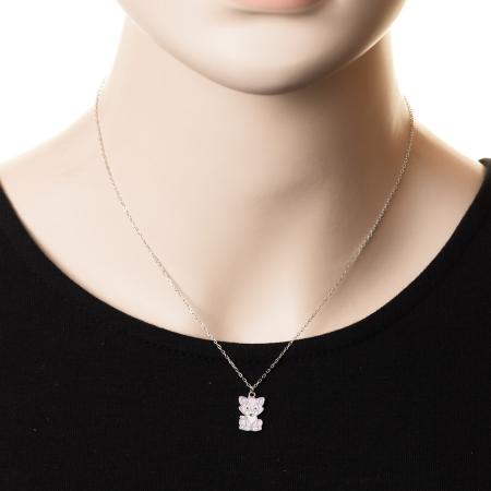 Stříbrný náhrdelník - kočka, barevná glazura, délka 43 až 46 cm | Argento.cz