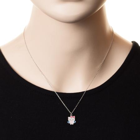 Stříbrný náhrdelník - sova, barevná glazura, délka 43 až 46 cm | Argento.cz