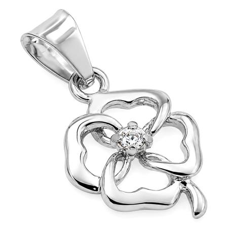 Stříbrný přívěsek - čtyřlístek, čirý kulatý zirkon | Argento.cz