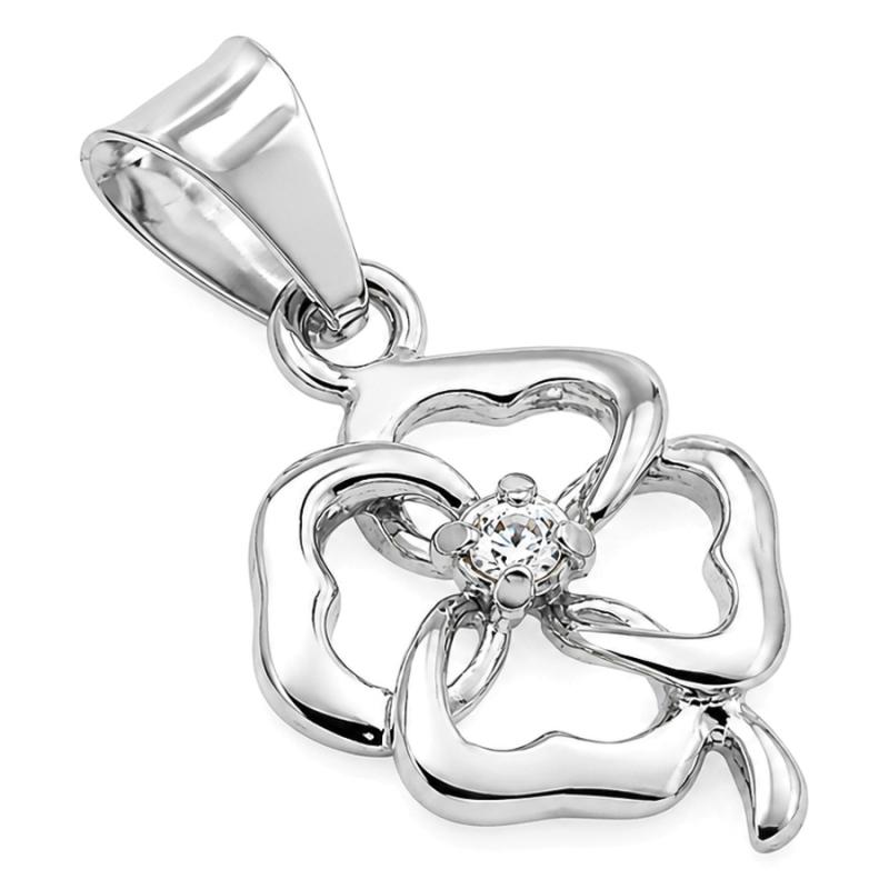 Stříbrný přívěsek - čtyřlístek, čirý kulatý zirkon | Argento.cz