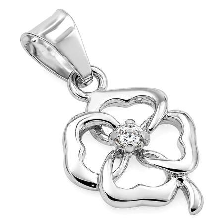 Stříbrný přívěsek - čtyřlístek, čirý kulatý zirkon | Argento.cz