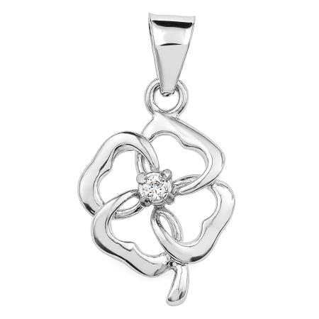 Stříbrný přívěsek - čtyřlístek, čirý kulatý zirkon | Argento.cz