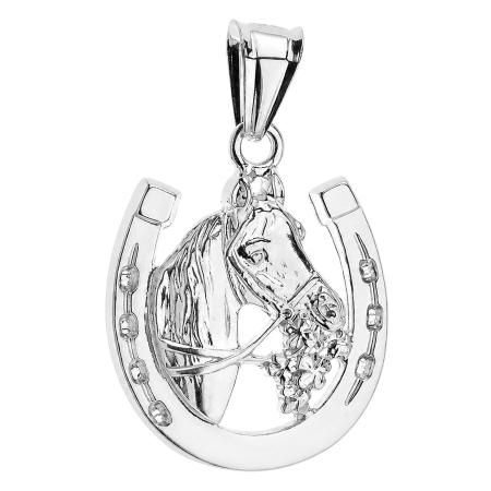 Stříbrný přívěsek - kůň, podkova s květinovým dekorem | Argento.cz