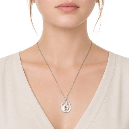 Stříbrný přívěsek - kůň, podkova s květinovým dekorem | Argento.cz