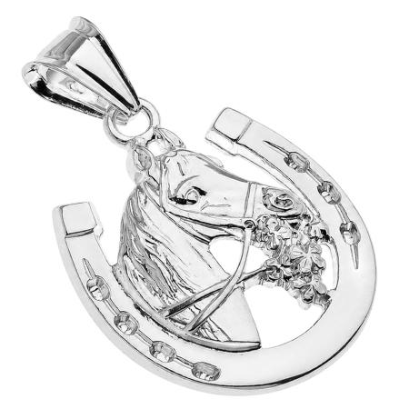 Stříbrný přívěsek - kůň, podkova s květinovým dekorem | Argento.cz