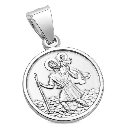 Stříbrný přívěsek - sv. Kryštof, kulatá medaile, jednoduchý rám | Argento.cz